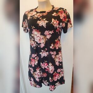 Floral Black and Pink Women's Mini Dress